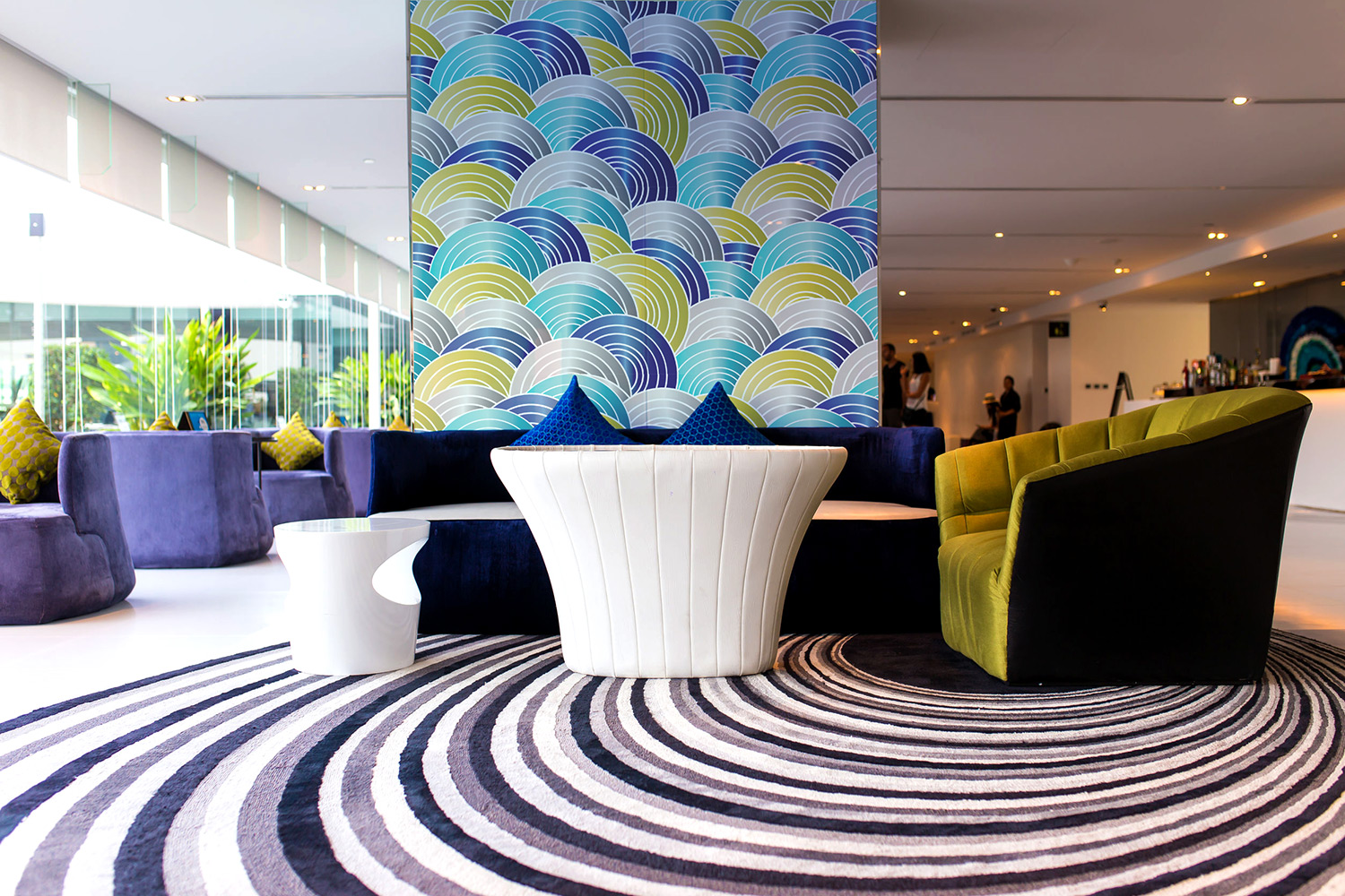 Designer prints etched on glass for privacy.