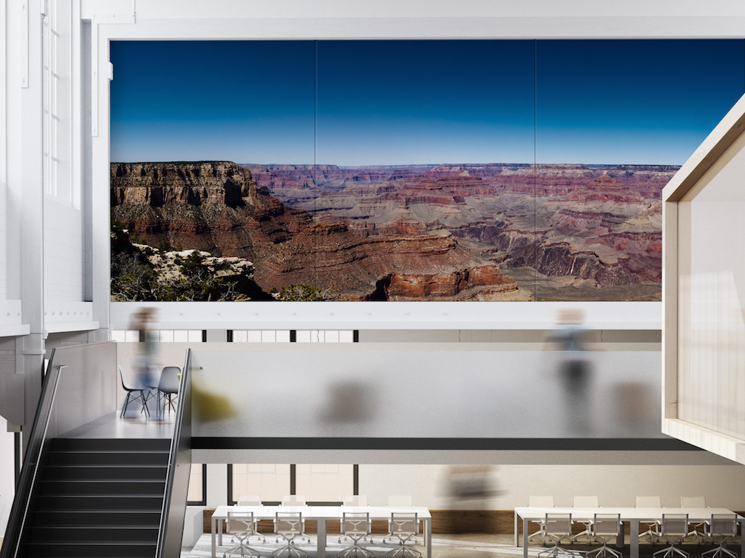 Designer prints etched on glass for privacy.